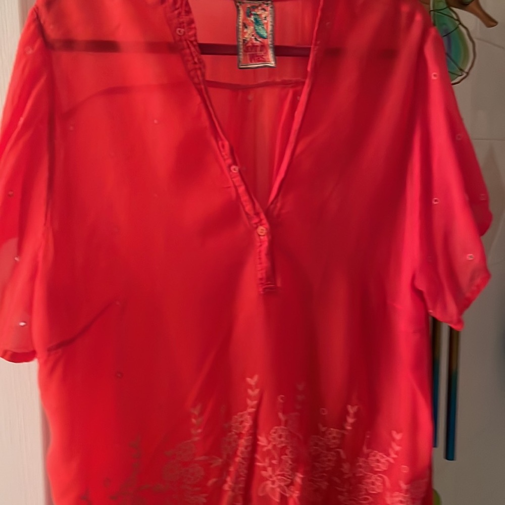 Johnny Was Coral Red Blouse SZ XL - Picture 12 of 12